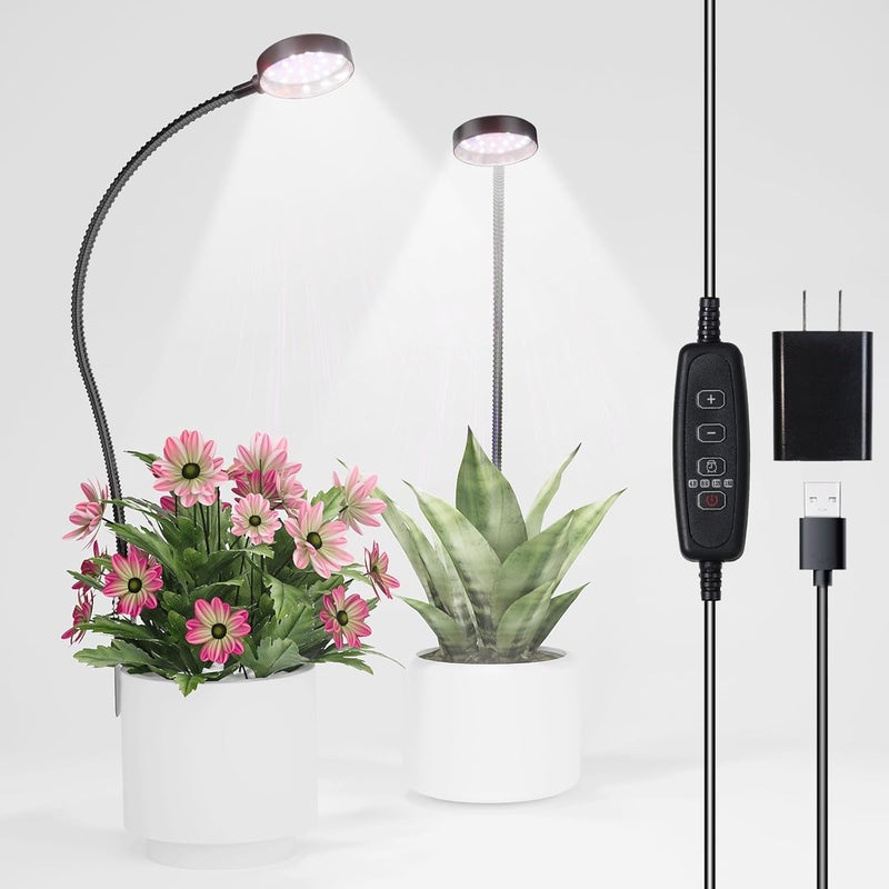 GYTF LED Plant Grow Light Clip on, Gooseneck 6000K Full Spectrum Growing Lamp for Indoor Desk Small Pots Plants, Dimmable with Timer 4 8 12 18Hrs 2 Pack - Image 1